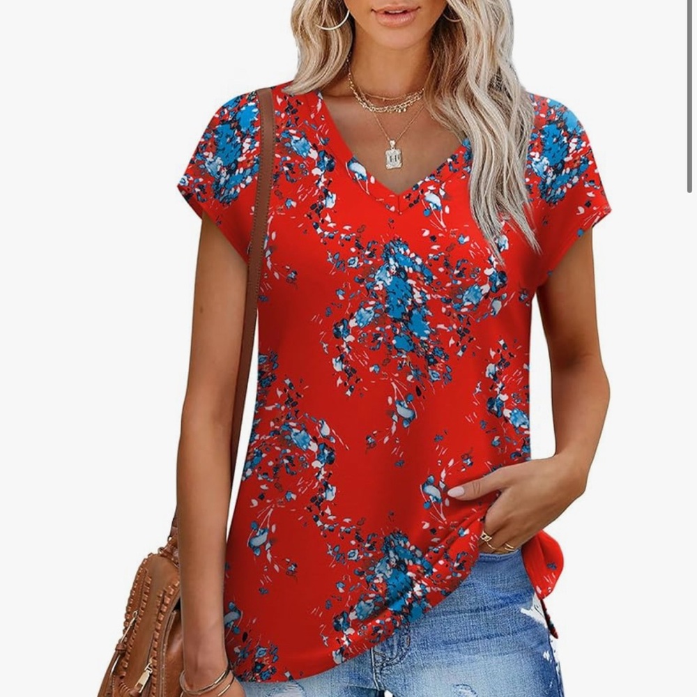 Elegant Red Floral Women's Blouse